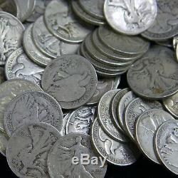 100 Walking Liberty Half Dollars 90% Silver Bullion Coins Readable Dates Culls