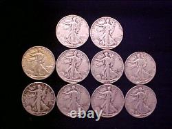 10 Coin Lot WALKING LIBERTY SILVER Half Dollars 1/2 Roll SHIPPED FREE in ONE DAY