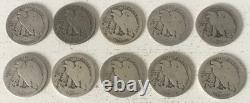 10 Coin Walking Liberty Half Dollar Lot 90% Silver Cull Slick $5 FV 1/2 Roll EA