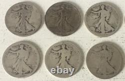 10 Coin Walking Liberty Half Dollar Lot 90% Silver Cull Slick $5 FV 1/2 Roll EA