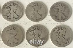 10 Coin Walking Liberty Half Dollar Lot 90% Silver Cull Slick $5 FV 1/2 Roll EA