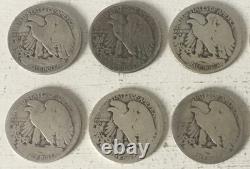 10 Coin Walking Liberty Half Dollar Lot 90% Silver Cull Slick $5 FV 1/2 Roll EA