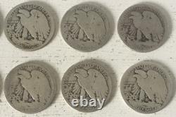 10 Coin Walking Liberty Half Dollar Lot 90% Silver Cull Slick $5 FV 1/2 Roll EA