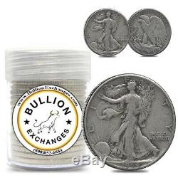 $10 Face Value 90% Silver Walking Liberty Half Dollars 20-Coin Roll (Circulated)