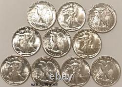 (10) Walking Liberty Half Dollar From Obw Roll Stunning Gems Bu Unc 90% Silver