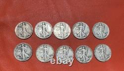 10 Walking Liberty Half Dollars 90% Silver Lot Mixed Dates 1936-1946 One No Date