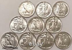 (10) Walking Liberty Half Dollars BU Brilliant Uncirculated 90% Silver