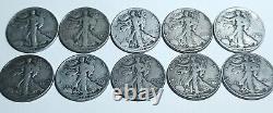 10x 90% silver Walking Liberty Half dollars, $5 face value, free shipping