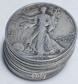 10x 90% silver Walking Liberty Half dollars, $5 face value, free shipping
