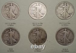 1916-1936 NEAR COMPLETE COLLECTION of 35 WALKING LIBERTY 90% SILVER HALF DOLLARS