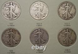 1916-1936 NEAR COMPLETE COLLECTION of 35 WALKING LIBERTY 90% SILVER HALF DOLLARS