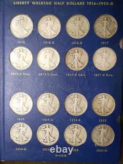 1916-1940 NEAR COMPLETE COLLECTION of 44 WALKING LIBERTY 90% SILVER HALF DOLLARS