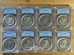 1916-1947 WALKING LIBERTY HALF COMPLETE SET ALL GRADED PCGS SILVER 65 COINS 50c