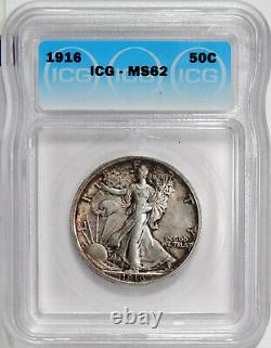 1916 50c ICG MS 62 UNCIRCULATED FIRST YEAR WALKING LIBERTY HALF DOLLAR