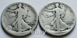 1916-D + 1916-S Walking Liberty Silver Half Dollars G/VG, Mintmarks on Obverse