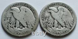 1916-D + 1916-S Walking Liberty Silver Half Dollars G/VG, Mintmarks on Obverse