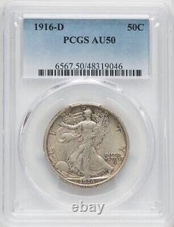 1916-D 50C PCGS AU50 Walking Liberty Silver Half Dollar 319046