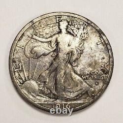 1916-D 50c Walking Liberty Half Dollar Pattern Toning VF Key Date H1828