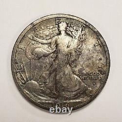 1916-D 50c Walking Liberty Half Dollar Pattern Toning VF Key Date H1828