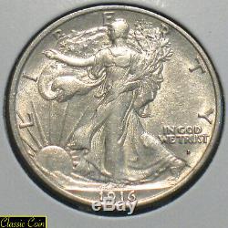 1916-D Silver Walking Liberty Half Dollar 50c AU++ Details Some Luster Nice Coin