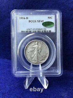 1916-D WALKING LIBERTY HALF DOLLAR 50c Semi-Key PCGS/CAC XF45 CHOICE XF