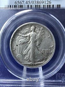 1916-D WALKING LIBERTY HALF DOLLAR 50c Semi-Key PCGS/CAC XF45 CHOICE XF