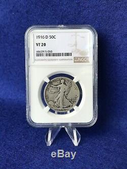 1916-D WALKING LIBERTY SILVER HALF DOLLAR 50c Semi-Key NGC VF20 Very Fine