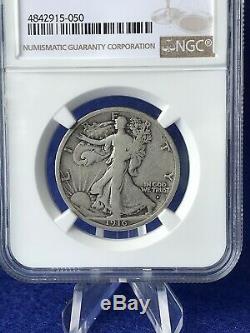 1916-D WALKING LIBERTY SILVER HALF DOLLAR 50c Semi-Key NGC VF20 Very Fine