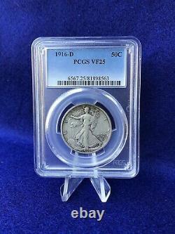 1916-D WALKING LIBERTY SILVER HALF DOLLAR 50c Semi-Key PCGS VF25 Very Fine