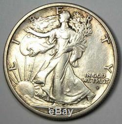 1916-D Walking Liberty Half Dollar 50C Coin AU Details Rare Date