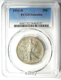1916-D Walking Liberty Half Dollar 50C PCGS Certified AU Detail Rare Date