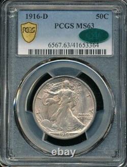 1916-D Walking Liberty Half Dollar PCGS MS 63 / CAC Beautiful Original Coin