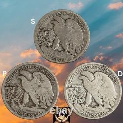 1916 PDS Walking Liberty Half Dollars 50c 1st Year Lot Of 3 Key Dates Rare