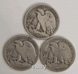 1916 PDS Walking Liberty Half Dollars 50c 1st Year Lot Of 3 Key Dates Rare