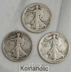 1916 PDS Walking Liberty Half Dollars 50c 1st Year Lot Of 3 Key Dates Rare