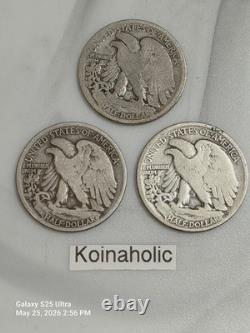 1916 PDS Walking Liberty Half Dollars 50c 1st Year Lot Of 3 Key Dates Rare