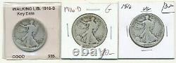 1916 P D S in Old holders G VG Very Good 3 Silver Walking Liberty half dollars