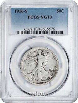 1916-S 50C PCGS VG10 Walking Liberty Silver Half Dollar 635576