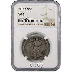 1916 S Liberty Walking Half Dollar VG 8 NGC Silver 50c Coin SKUI9474