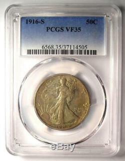 1916-S Walking Liberty Half Dollar 50C Certified PCGS VF35 Rare Date Coin