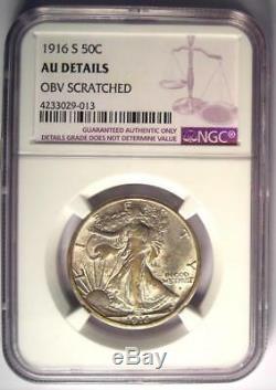 1916-S Walking Liberty Half Dollar 50C NGC AU Details Rare Date Coin
