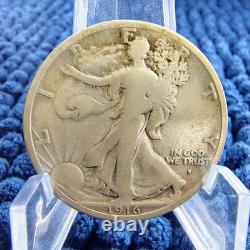 1916-S Walking Liberty Silver Half Dollar -Obv Mint Mark G-VG San Francisco