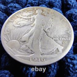 1916-S Walking Liberty Silver Half Dollar -Obv Mint Mark G-VG San Francisco