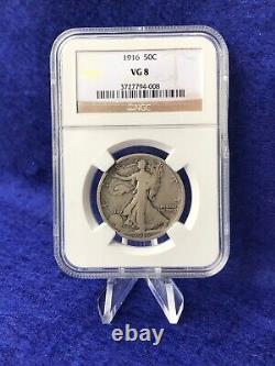 1916 WALKING LIBERTY SILVER HALF DOLLAR 50c Semi-Key NGC VG8 VERY GOOD