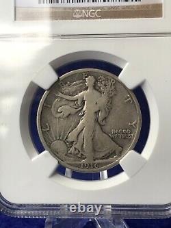 1916 WALKING LIBERTY SILVER HALF DOLLAR 50c Semi-Key NGC VG8 VERY GOOD