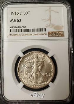 1916-d Walking Liberty Half Dollar Ngc Ms 62 #002