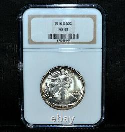 1916-d Walking Liberty Half Dollar Ngc Ms-65 50c Gem Bu Unc Toned Trusted