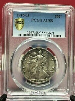 1916-d Walking Liberty Half Dollar Pcgs Au 58 Secure Holder Bin Free Shipping