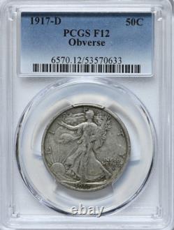 1917-D 50C Walking Liberty Half Dollar PCGS F12 Obverse Silver Coin #6570