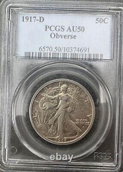 1917-D (AU50) Walking Liberty Half Obverse 50c PCGS Graded Coin
